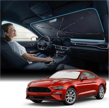 [Upgraded] Nmoiss Windshield Sun Shade Umbrella - [Vinyl Coating Heat Shield] Protect Car from Sun Rays & Heat Damage Keep Cool and Protect Interior, Spring Structure Edge Medium 56" L x 31" W