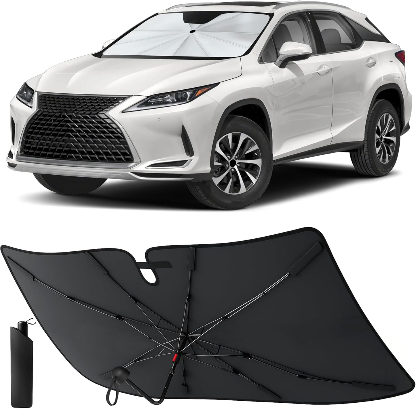 Econour Windshields Sun Shade for Car | Medium Foldable Car Sunshade & Window Tint | UV & Heat Protection Front Window Sun Shield, Keeps Interior Cool, Fits Sedans SUVs & Trucks (57” x 33”)
