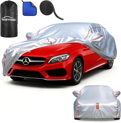 Car Cover for Sedan, Waterproof All Weather Heavy Duty, 360° Underbody Wrap Windproof Design, Quick Install Outdoor Vehicle Cover, Fits 186-193 in