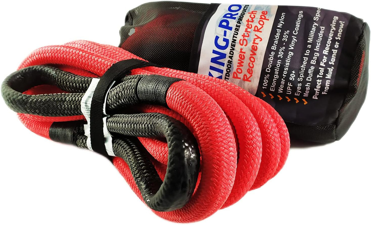 KING-PRO Kinetic Recovery Rope 1“x30' Towing Rope 48,000lbs Breaking Strength 100% Nylon Made Heavy Duty Offroad Snatch Strap 30% Elasticity for Full-Size Truck Large SUVs Offroad Vehicels (Red)