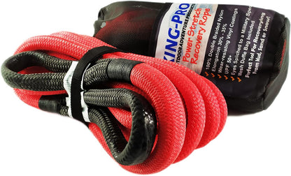 KING-PRO Kinetic Recovery Rope 1“x30' Towing Rope 48,000lbs Breaking Strength 100% Nylon Made Heavy Duty Offroad Snatch Strap 30% Elasticity for Full-Size Truck Large SUVs Offroad Vehicels (Red)