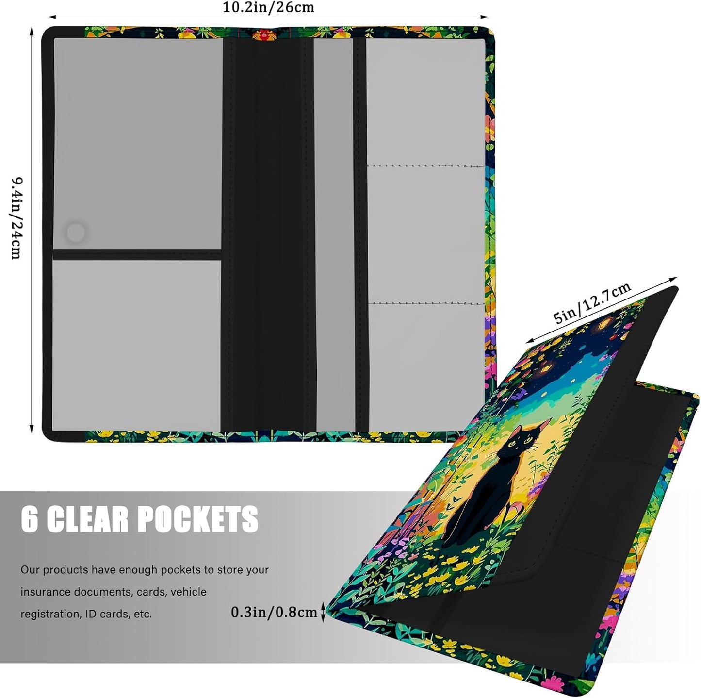 Car Registration and Insurance Holder, with Magnetic Closure for License, Cards and Documents, All Vehicle Needs and Car Accessories (Leopard-Black)