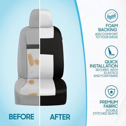 BDK PolyPro Car Seat Covers Full Set in Charcoal on Black – Front and Rear Split Bench for Cars, Easy to Install Cover Set, Accessories Auto Trucks Van SUV