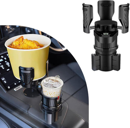 Dual Car Cup Holder Expander, 2 in 1 Multifunctional Auto Drink Adapter with Adjustable Base, 360 Degrees Rotating Cupholder Extender with Compass, Universal Car Accessories