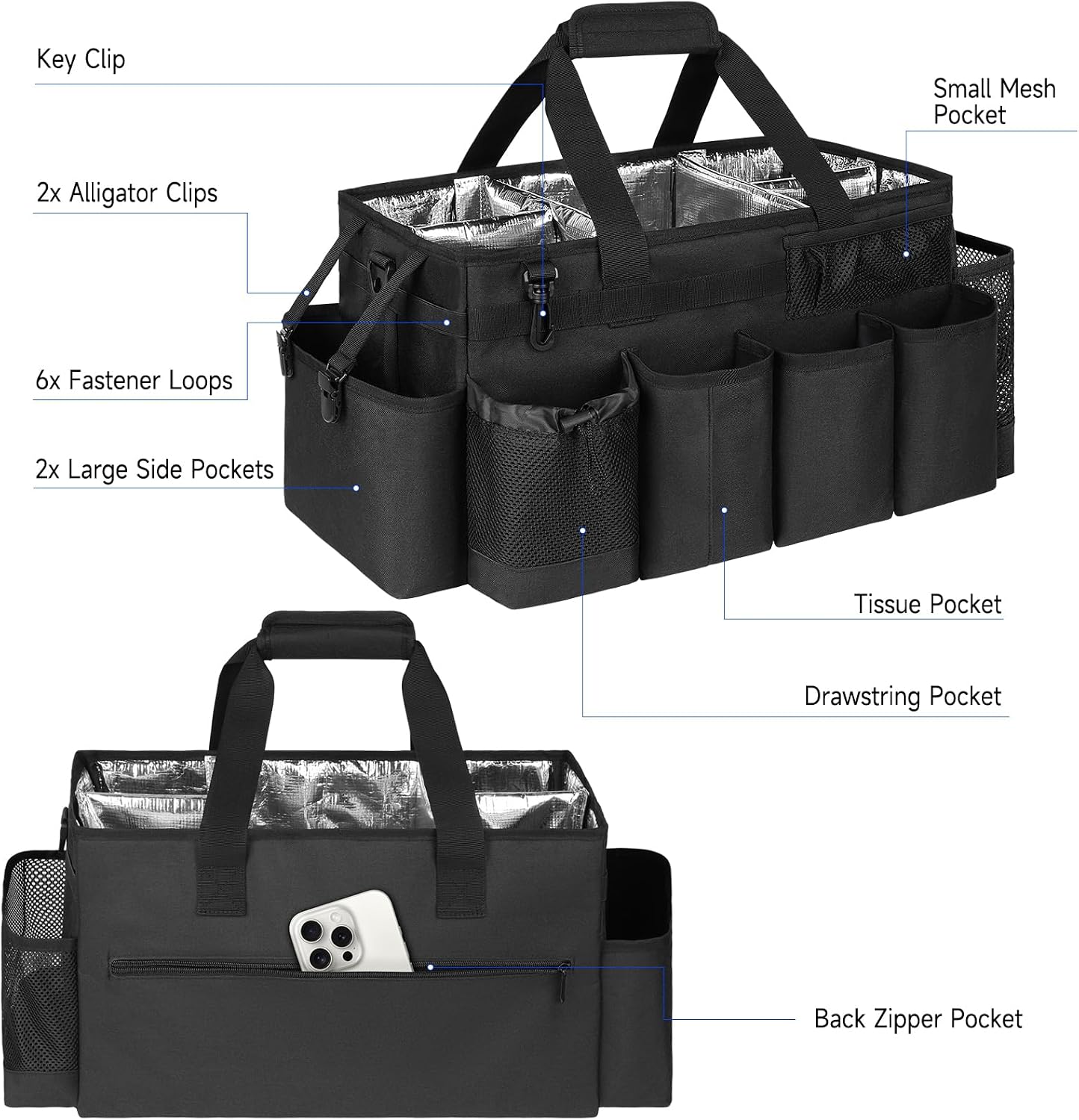 Cleaning Caddy Bag, Cleaning Supplies Organizer for Housekeepers, Housekeeping Caddy with Handle and Detachable Padded Cushion, Black