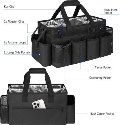 Cleaning Caddy Bag, Cleaning Supplies Organizer for Housekeepers, Housekeeping Caddy with Handle and Detachable Padded Cushion, Black