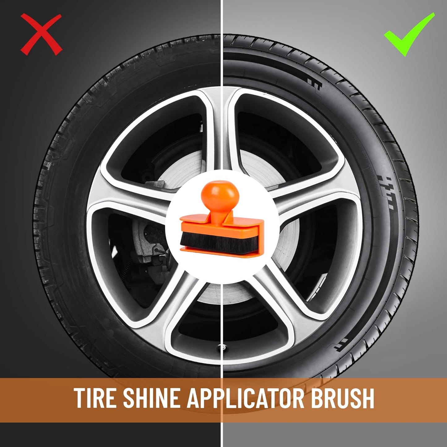 BABYSHEEP Car Tire Shine Applicator,Large Vegan Tire Shine Brush - Automotive Tire Dressing Applicator Brush with Storage Stand for Tire Detailing & Car Wash Kit, Black, 3.6 Inch Length (Black)
