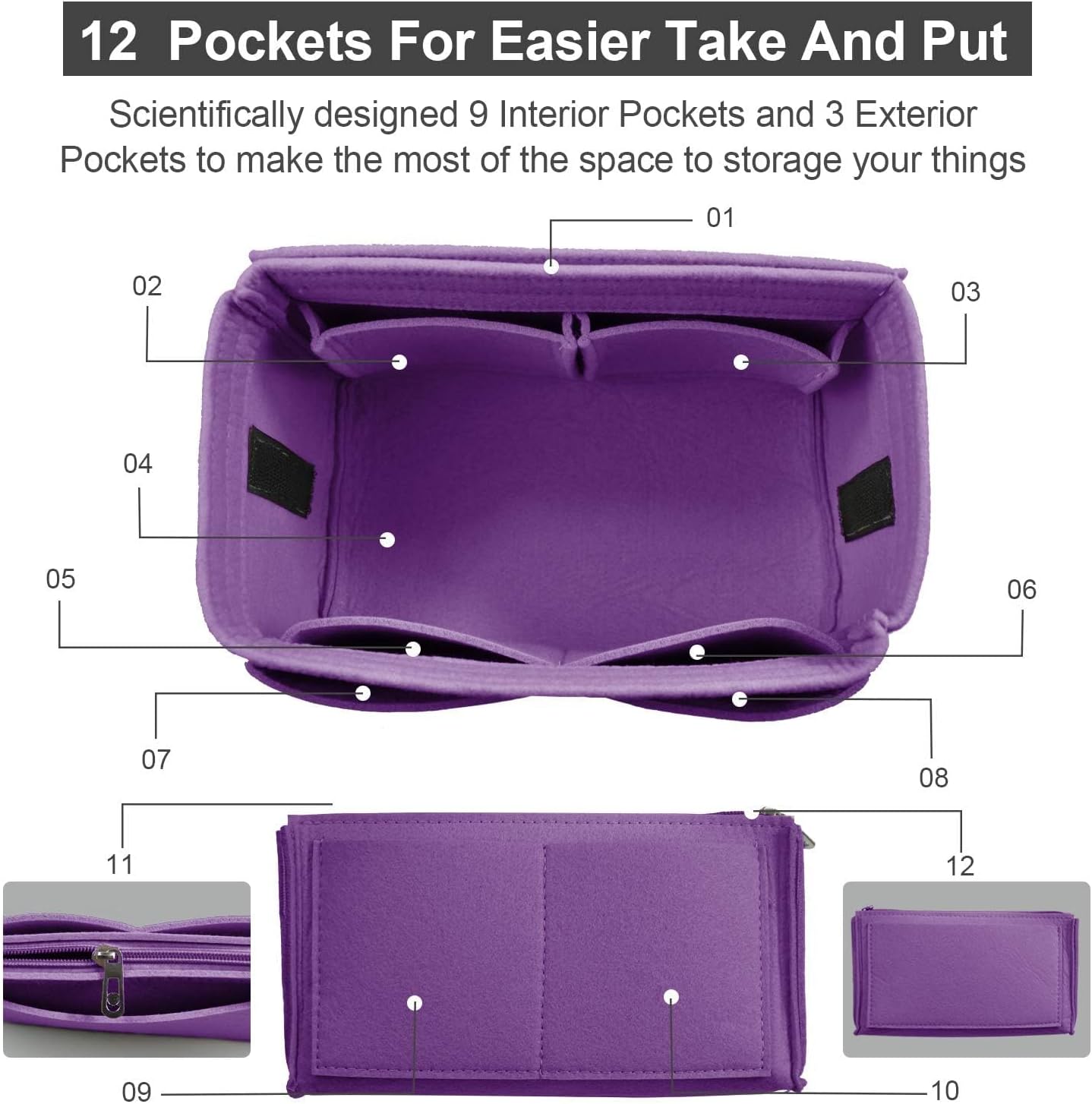 OMYSTYLE Purse Organizer Insert, Felt Tote Bag Organizer Insert with 5 Sizes, Handbag Dividers for Inside Purse, Compatible with Longchamp, Neverful, Speedy and More