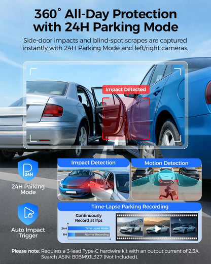 AZDOME 360° 4 Channel Dash Cam Front and Rear Inside, Built-in 128GB eMMC, 2K+1080P*3 Dashcam, Left Right, Voice Control, 5G WiFi Dash Camera for Cars with 4 Adjustable Lenses, IR Night Vision, M660