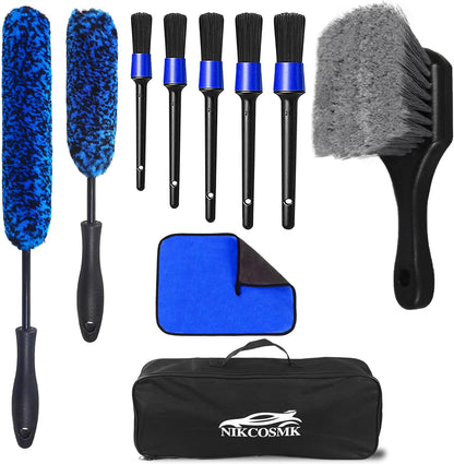10Pcs Wheel Brush Kit for Cleaning Wheel and Tire, Wheel and Rim Brush, Car Detailing Brushes, Tire Brush, Bendable & Durable Car Wheel Rim Cleaner Brush Set,Car Cleaning Brush Supplies Kit