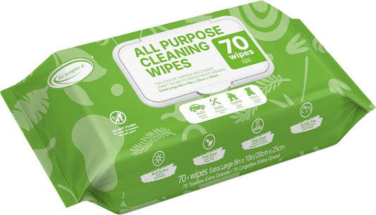 Air Jungles All Purpose Cleaning Wipes 70 Count, Extra Large 8" x 10" Heavy Duty for Car Interior, Kitchen, Bathroom, Gym Equitment, Tools - Non-Toxic Safe for Multi-Surface