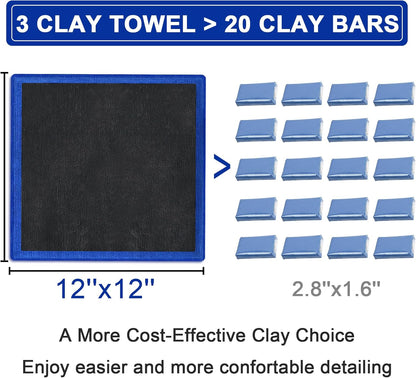 Clay Towel 2 Pack Auto Detailing - Fine Grade Microfiber Car Chamois Towel - DIY Detail Clay Bar Alternative