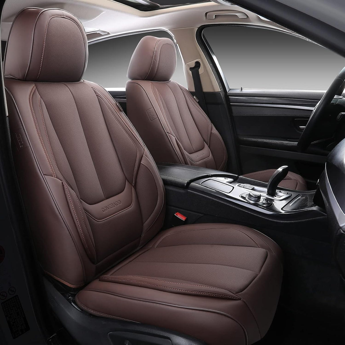 Coverado Seat Covers Full Set, Black Seat Covers for Cars 5 Seats, Car Seat Protector, Waterproof Nappa Leather Car Seat Cushion, Front and Rear Car Seat Cover Fit for Most Sedans SUV Pick-up Truck - Colors A
