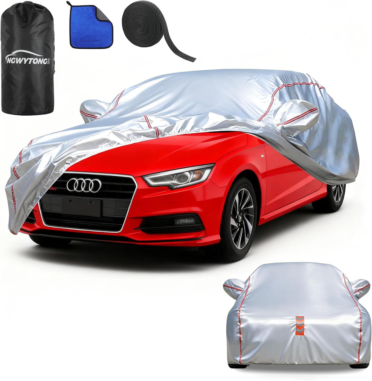 Car Cover for Sedan, Waterproof All Weather Heavy Duty, 360° Underbody Wrap Windproof Design, Quick Install Outdoor Vehicle Cover, Fits 186-193 in
