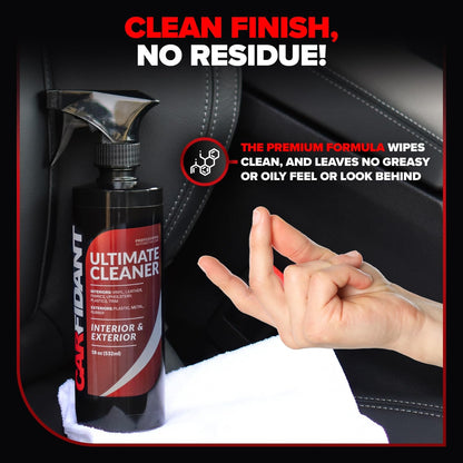 Carfidant Car Interior Cleaner – Stain Remover & Odor Eliminator – No Residue Finish – Safe on Leather, Fabric, Carpet & Plastic – Detailing Spray with Microfiber Towel – 18oz