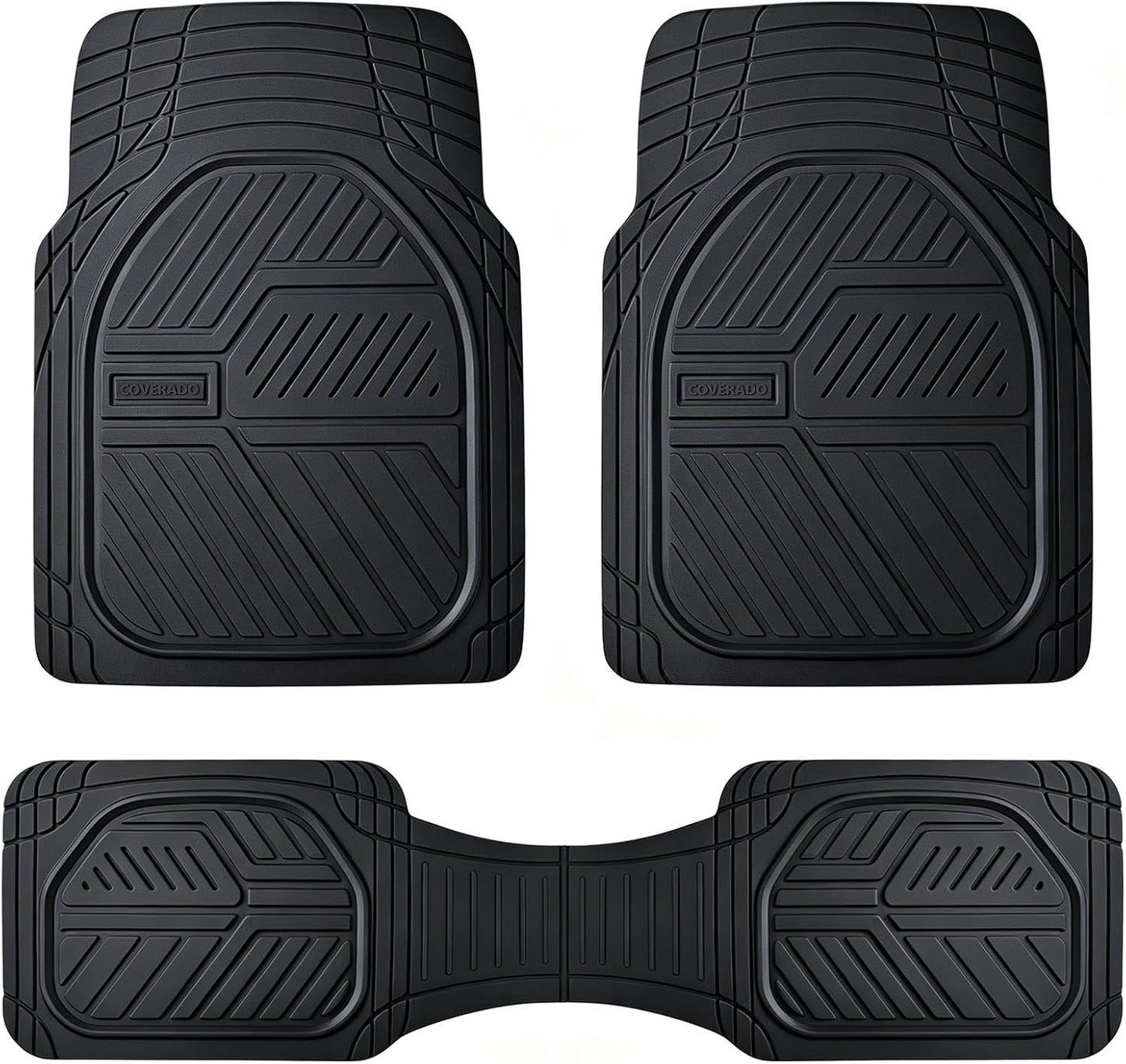 Coverado Car Floor Mats All Weather Waterproof Deep Dish Anti-Slip Car Mats Set, Heavy Duty Rubber Floor Mats for Cars, Universal Trim to Fit Automotive Floor Mats for Cars Trucks SUV, Black&Red