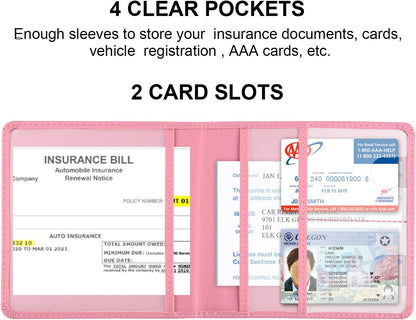 Car Registration and Insurance Holder, Car Accessories Vehicle Glove Box Car Organizer Women Wallet Case for Cards, Essential Document, Driver License by Cacturism, Pink | for Cards