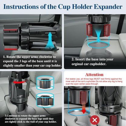 Car Cup Holder Expander, Cup Holder Extender Adapter with Expandable Arm and Adjustable Base, Compatible with Yeti Ramblers, Hydro Flasks, Stanley, Owala Most Coffee Mugs Bottles & Cups (CUP-2pack)