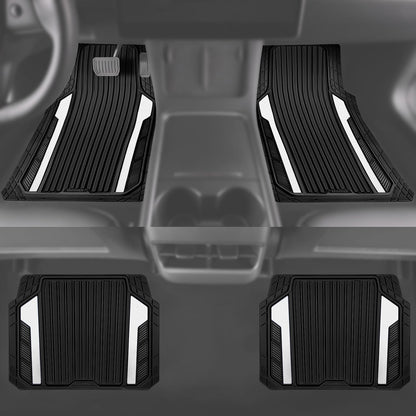 CAR PASS Heavy Duty Rubber Car Mats Metallic, Aluminum Film All Weather Floor Mats Waterproof Universal Trim to Fit Automotive SUV Sedan Van 4 Piece Anodized Deep Dish Two-Tone Sporty Black Red Chrome