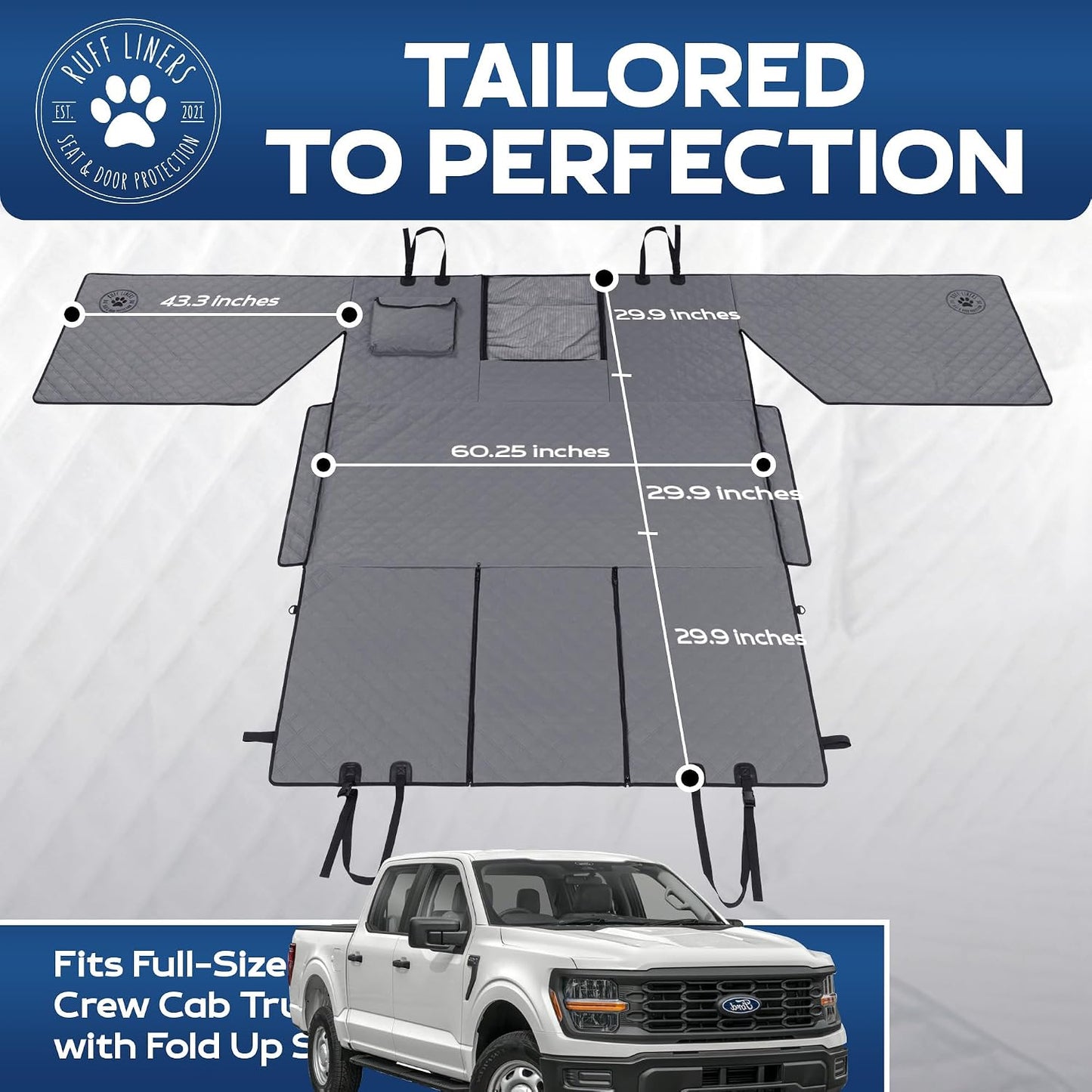 Ruff Liners XL Floor Cover with Door Protection, Black – As Seen on Shark Tank – Fits Full Size Crew Cab Trucks with Fold Up Seats, Waterproof & Machine Washable – Sturdy XL Dog Hammock for Truck