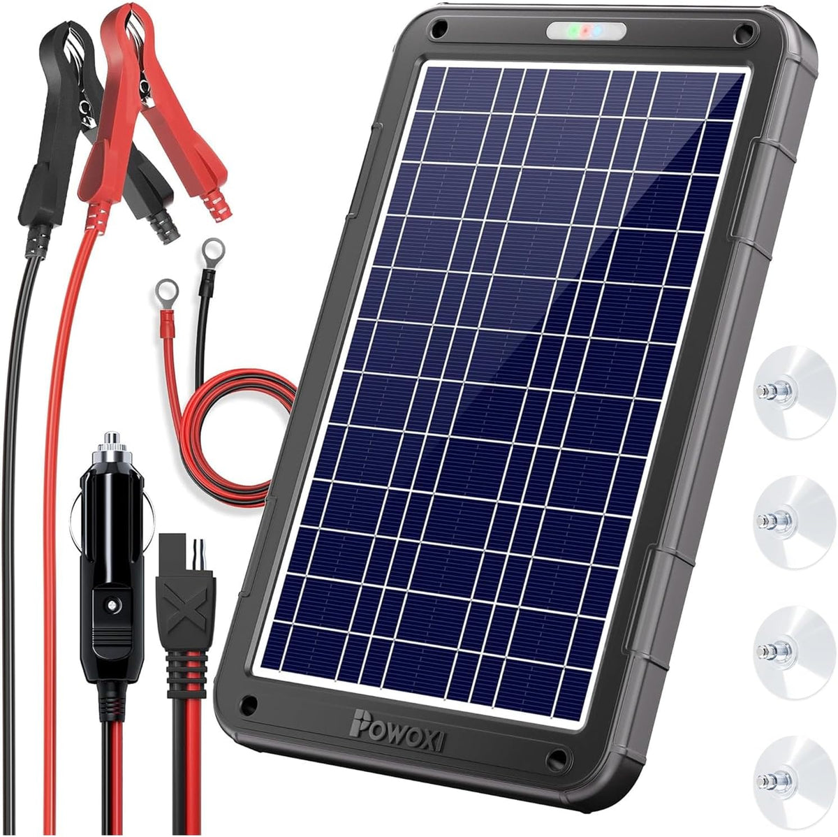 POWOXI Upgraded 7.5W-Solar-Battery-Trickle-Charger-Maintainer-12V Portable Waterproof Solar Panel Trickle Charging Kit for Car, Automotive, Motorcycle, Boat, Marine, RV,Trailer, Snowmobile, etc.