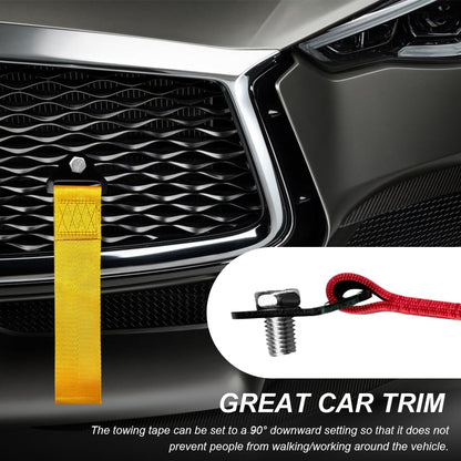 Racing Tow Strap, Stylish JDM Car Bumper Tow Strap Trailer Hook Belt for Decoration, Heavy Duty Nylon Traction Rope Universal Fit for Front or Rear Front Bumper (Black)