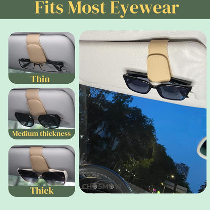CHOSMOYI Magnetic Leather Sunglass Holder for Car, Sunglasses Clip for Car Visor, Auto Interior Accessories Universal for Different Size Eyeglasses (Black)