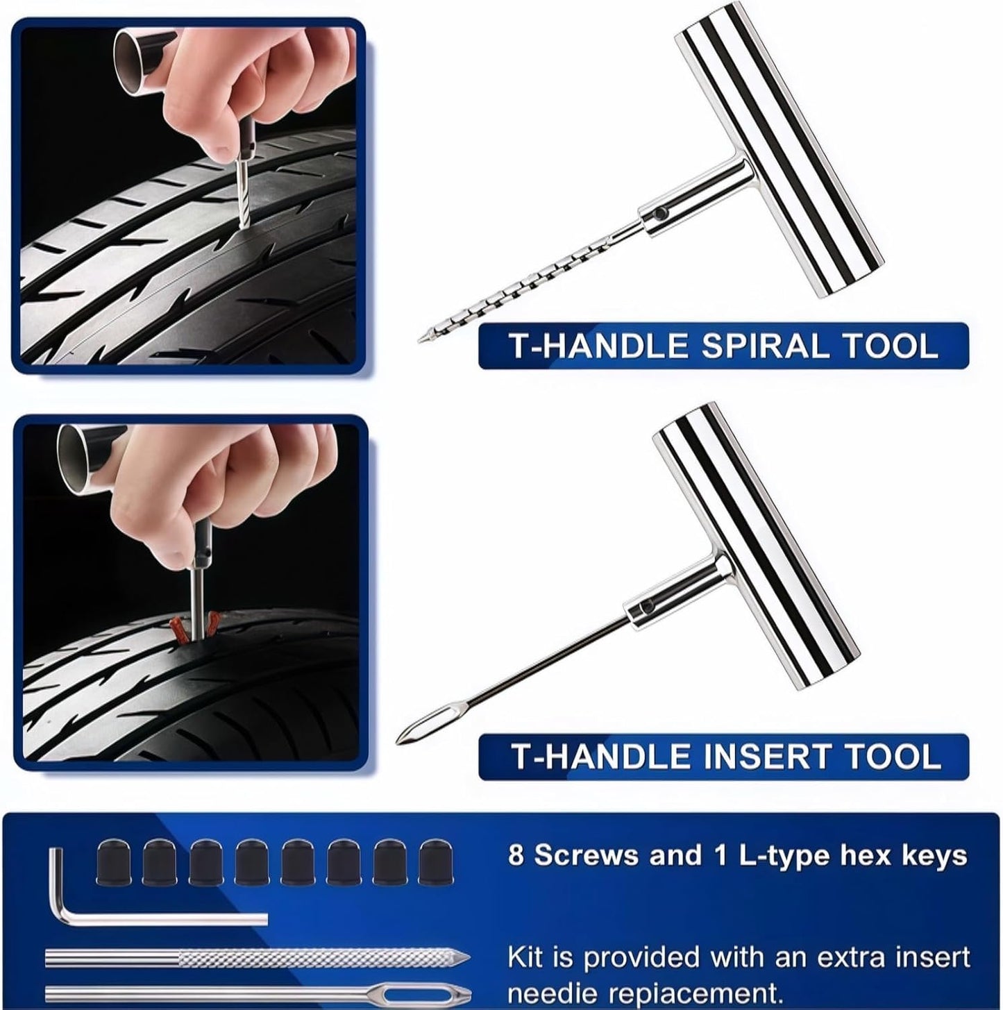 55PCS Tire Repair Kit – Heavy Duty Plug & Patch Kit with Tire Gauge & Valve Tools – Emergency Flat Tire Repair for Car, Truck, Motorcycle, ATV, SUV – Includes Storage Bag & Manual