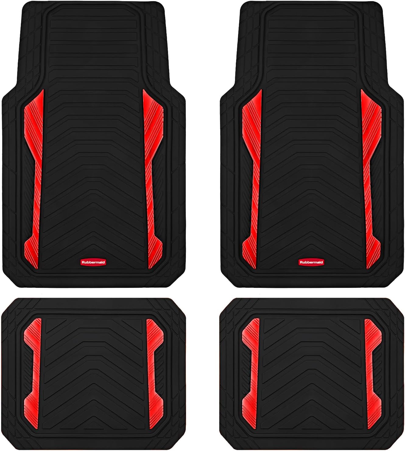 Rubbermaid Car Floor Mat, Heavy Duty All-Weather Car Mats Full Set with Dual-Tone Pink Aluminum Inserts – Universal Fit, Anti-Slip Backing, Trim-to-Fit for Most SUV, Sedan, Van