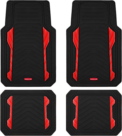 Rubbermaid Car Floor Mat, Heavy Duty All-Weather Car Mats Full Set with Dual-Tone Pink Aluminum Inserts – Universal Fit, Anti-Slip Backing, Trim-to-Fit for Most SUV, Sedan, Van