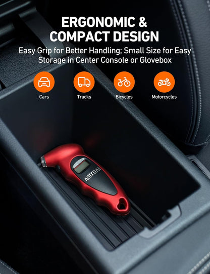 AstroAI Digital Tire Pressure Gauge 0-150PSI Calibrated to ANSI B40.7 +/-1PSI, Accurate in 0.1 Increments, Tire Repair Tools 4 Pressure Measurements for Car Truck with Backlight LCD, Silver