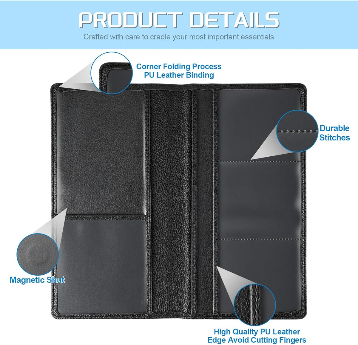 JUSTTOP 1Pack Car Registration and Insurance Holder,Car Document Holder for Cards License with Magnetic Shut,Vehicle Glove Box Car Organizer for Documents, Cards, License(Black)
