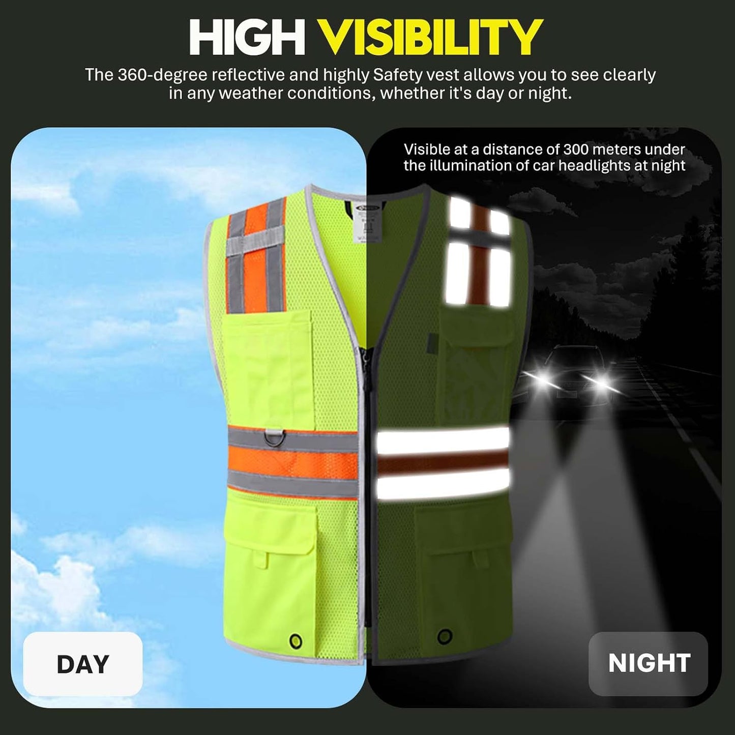 JKSafety Safety Vest for Men Women Hi Vis Relfective Vest with Pockets High Visibility Meet ANSI Standard
