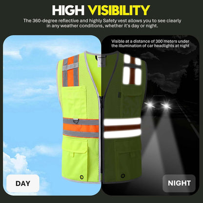 JKSafety Safety Vest for Men Women Hi Vis Relfective Vest with Pockets High Visibility Meet ANSI Standard