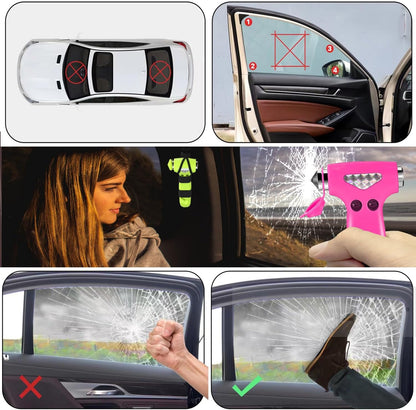 2 Pack Car Safety Hammer, 3-in-1 Emergency Escape Tool Window Breaker and Seat Belt Cutter with Light Reflective Tape for Family Safety Emergency Car Escape Tool