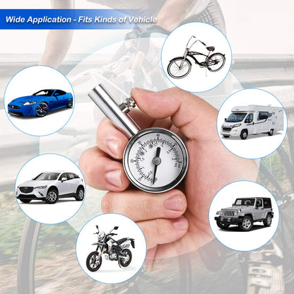 CZC AUTO Heavy Duty Tire Pressure Gauge Reader Checker 0-60PSI, ANSI B40.1 Accurate Mechanical Air Gage, Chrome Plated Single Chuck Dial Wheel Pressure Tester for Motorcycle Bike Car RV Bicycle