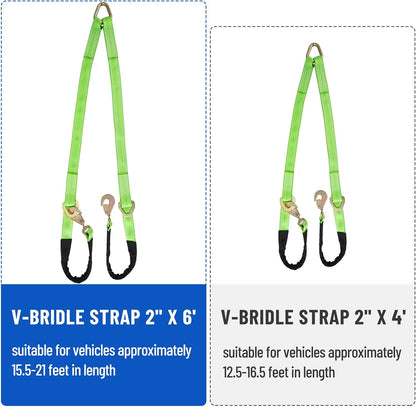 V-Bridle Strap 2" x 4' w/Snap Hooks/Cordura Sleeve and Axle Strap, D Ring Middle, 4700 lbs Capacity Heavy-Duty Tow Straps for UTV ATV Truck Car Tractor SUV