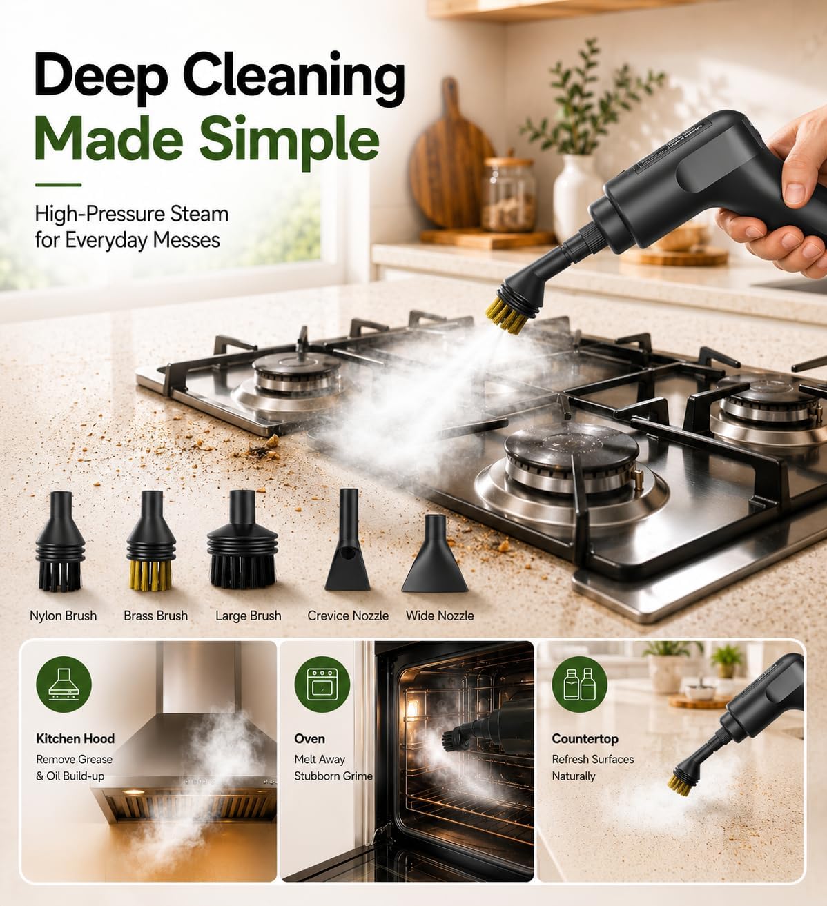 Handheld Steam Cleaner for Home, 2500W High Pressure Steam Cleaner for Car Detailing, 3 Steam Levels, 1600Ml Tank, High Heat Steamer for Bed Bugs, Couch, Furniture, Kitchen, Bathroom, Floors