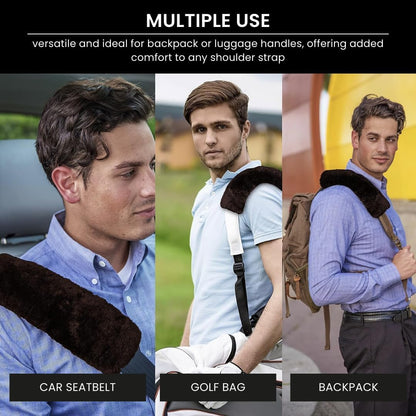Andalus Brands 2 Pack Genuine Merino Wool Sheepskin Seat Belt Cover – Soft Shoulder Pad, Neck Cushion Protector – Authentic Car Accessories (Pearl)