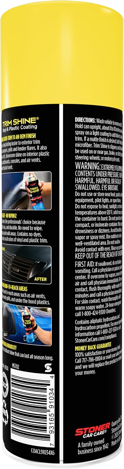 Stoner Car Care 91034 Trim Shine – Black Trim and Plastic Restorer for Cars – Vinyl and Plastic Trim Protectant Coating for Interior and Exterior Use – Fast-Drying No Sling – 12 oz