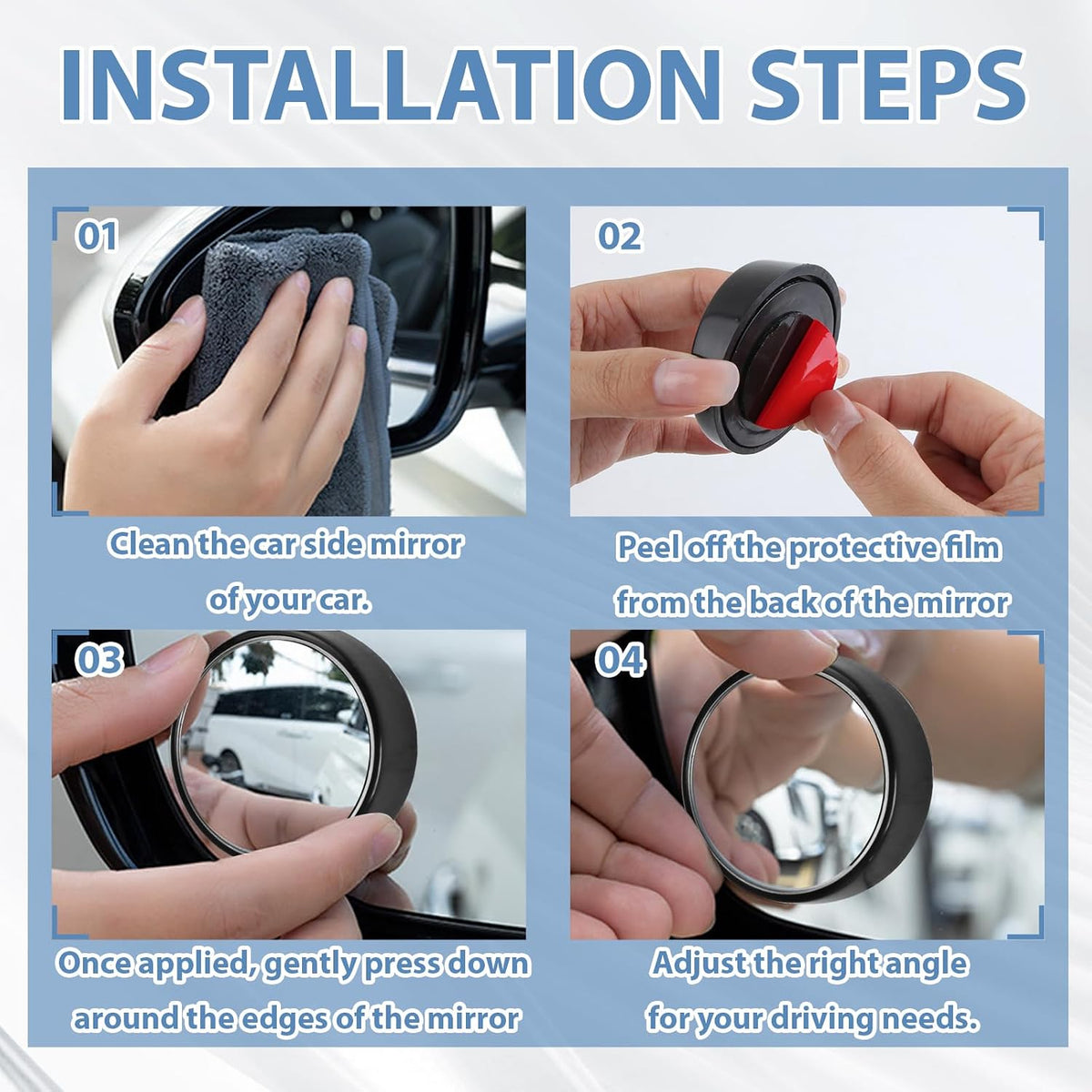 Blind Spot Mirror, HD Glass & ABS Housing, 360° Adjustable Convex Wide Angle Rear View Mirror, Stick-On Universal Fit for Car SUV Truck RV Van, Black (2, Round, Black Stick)