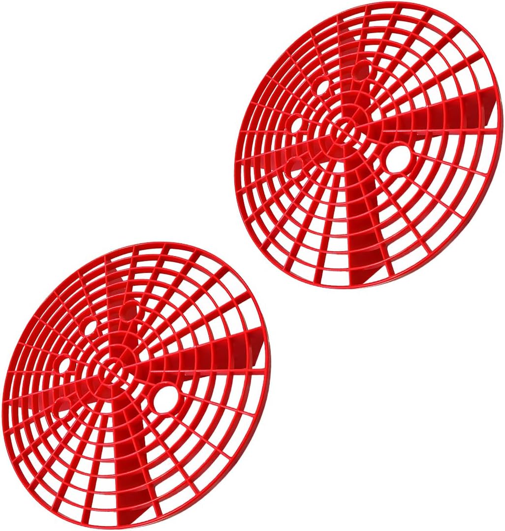 Sun Walker 2PCS Car Wash Bucket Insert, Plastic Vehicle Wash Dirt Guard Insert for Removing Dirt Debris, Auto Detailing Washing Tool Debris Collector Fit 12 Inch Diameter Buckets (Black+Red)