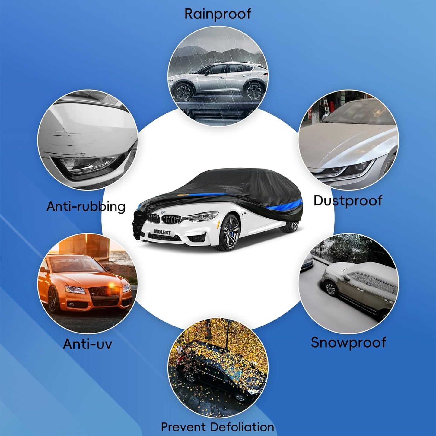 Car Cover Waterproof All Weather for Automobiles, Universal Fit Sedan Coupe Chevrolet Corvette/Camaro, Ford Mustang/Fusion, Honda Accord/Civic, KIA Optima, Hyundai Sonata, Nissan Maxima etc.