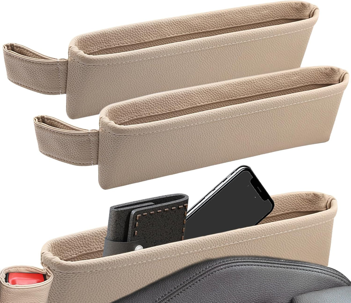 2 Pack Update Car Seat Gap Filler Organizer Leather Console Storage Box Front Side Pocket Seats Organizers Filler Interior Car Accessories for Phone Wallet Coin Key Sunglasses (Black)