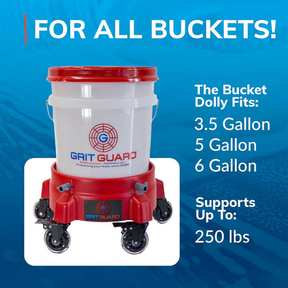 GRIT GUARD Bucket Dolly with Wheels - Rolling Detailing Wash Bucket with 5 Wheels and 2 Locking Casters Compatible with 2.5, 4, 5 and 6 Gallon Buckets (Red, 2" Roller Bearing) - Made in the USA