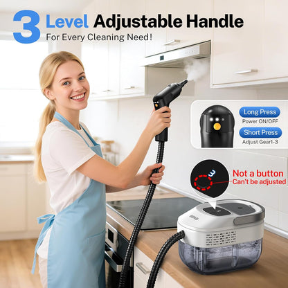 ODSD Steam Cleaner for Home & Car, 3-Level Adjustable Steamer for Cleaning, 15s Heat-Up & 1.6L Large Tank, Handheld Steam Cleaner for Car Detailing, Home, Tile, Grout,Furniture with 15pcs Accessories