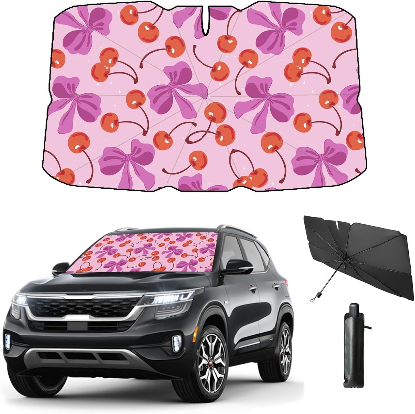 Windshield Sun Shade 2025 Car Accessories 100% Blackout Car Front Windsow Shades Umbrella Automotive Sun Visor Block Heat Insulation Protection (Black Eyes)