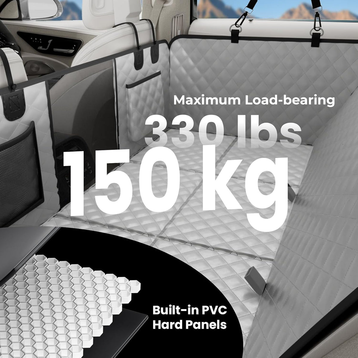 Dog Car Seat Cover for Back Seat, Waterproof Leather Fabric Back Seat Extender for dogs 52.4 * 24.4in, Foldable in The Car, Hard PVC Panels Bottom Support to 330 lbs, for Cars/Mid-Size SUV/Small Truck