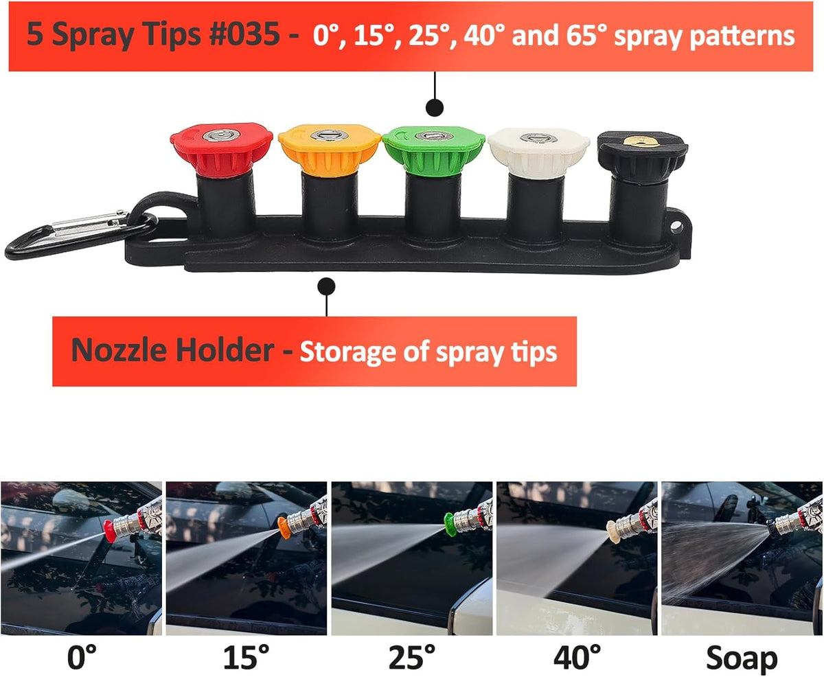 BEAR FORCE Pressure Washer Short Spray Gun M22-ID14mm Max 3000 PSI & Foam Cannon Foam Gun with 5 Tips #035 & 3/8'' Quick Connector Swivel, Additional Orifice Nozzle 1.10mm, Car Care Detailing