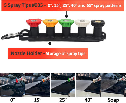 BEAR FORCE Pressure Washer Short Spray Gun M22-ID14mm Max 3000 PSI & Foam Cannon Foam Gun with 5 Tips #035 & 3/8'' Quick Connector Swivel, Additional Orifice Nozzle 1.10mm, Car Care Detailing